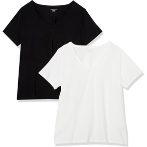 image:imageAmazon Essentials Womens Plus Size ShortSleeve VNeck TShirtWhiteBlack