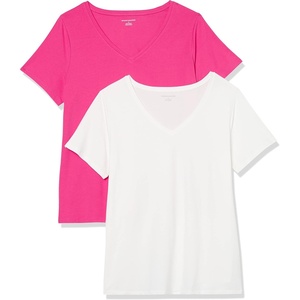 image:imageAmazon Essentials Womens Plus Size ShortSleeve VNeck TShirtWhiteDark Pink