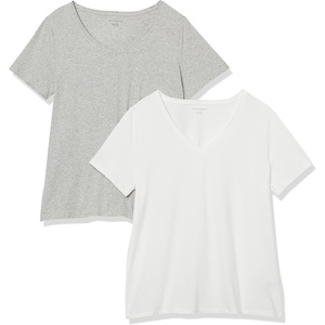 image:imageAmazon Essentials Womens Plus Size ShortSleeve VNeck TShirtWhiteLight Grey Heather
