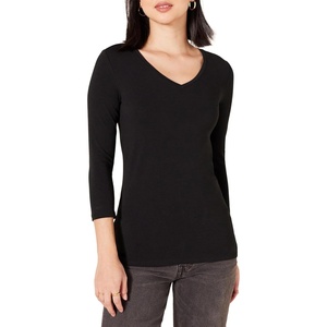 image:imageAmazon Essentials Womens RegularFit 34 Sleeve VNeck TShirt Cotton Modal Blend Jersey Available in Plus Size Multipacks