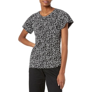 image:imageAmazon Essentials Womens RegularFit Cape Sleeve Open Crewneck TShirt for WorkBlack White Animal Print