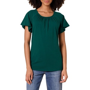 image:imageAmazon Essentials Womens RegularFit Cape Sleeve Open Crewneck TShirt for WorkForest Green
