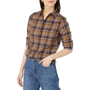 image:imageAmazon Essentials Womens RegularFit LongSleeve Lightweight Plaid Flannel Shirt with Brushed Finish Shirttail HemEspresso Tartan Plaid