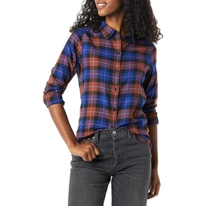 image:imageAmazon Essentials Womens RegularFit LongSleeve Lightweight Plaid Flannel Shirt with Brushed Finish Shirttail HemMulticolor Windowpane