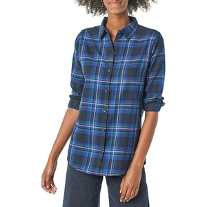 image:imageAmazon Essentials Womens RegularFit LongSleeve Lightweight Plaid Flannel Shirt with Brushed Finish Shirttail HemNavy Chelsea Tartan