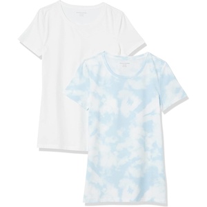 image:imageAmazon Essentials Womens RegularFit ShortSleeve TShirt Crewneck and VNeck Options MultipacksBlue Tie DyeWhite
