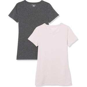 image:imageAmazon Essentials Womens RegularFit ShortSleeve TShirt Crewneck and VNeck Options MultipacksLight PurpleCharcoal Heather