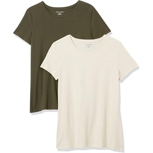 image:imageAmazon Essentials Womens RegularFit ShortSleeve TShirt Crewneck and VNeck Options MultipacksOliveOatmeal Heather