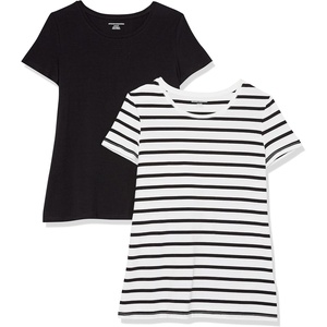 image:imageAmazon Essentials Womens RegularFit ShortSleeve TShirt Crewneck and VNeck Options MultipacksWhite Mariner StripeBlack