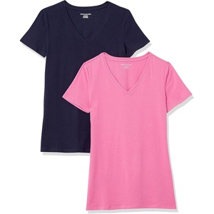 image:imageAmazon Essentials Womens RegularFit ShortSleeve TShirt Crewneck and VNeck Options2pack PinkNavy