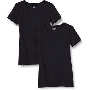 image:imageAmazon Essentials Womens RegularFit ShortSleeve TShirt Crewneck and VNeck OptionsBlack