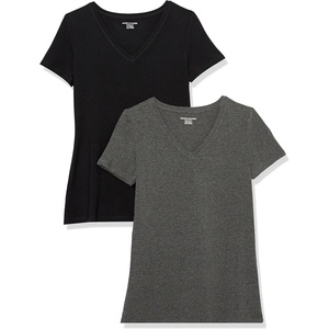 image:imageAmazon Essentials Womens RegularFit ShortSleeve TShirt Crewneck and VNeck OptionsBlackCharcoal Heather