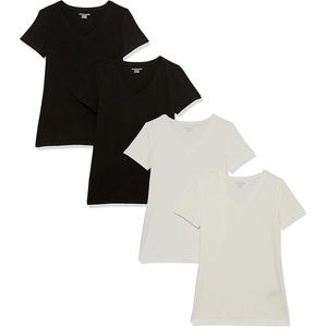 image:imageAmazon Essentials Womens RegularFit ShortSleeve TShirt Crewneck and VNeck OptionsBlackWhite  4pack