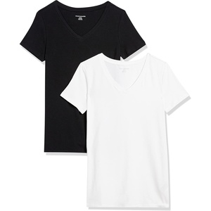 image:imageAmazon Essentials Womens RegularFit ShortSleeve TShirt Crewneck and VNeck OptionsBlackWhite