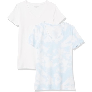 image:imageAmazon Essentials Womens RegularFit ShortSleeve TShirt Crewneck and VNeck OptionsBlue Tie DyeWhite