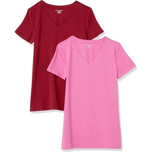 image:imageAmazon Essentials Womens RegularFit ShortSleeve TShirt Crewneck and VNeck OptionsBurgundyPink