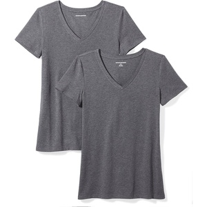 image:imageAmazon Essentials Womens RegularFit ShortSleeve TShirt Crewneck and VNeck OptionsCharcoal Heather