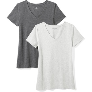 image:imageAmazon Essentials Womens RegularFit ShortSleeve TShirt Crewneck and VNeck OptionsCharcoal HeatherLight Grey Heather