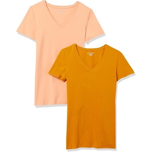 image:imageAmazon Essentials Womens RegularFit ShortSleeve TShirt Crewneck and VNeck OptionsCoral OrangeGolden Yellow