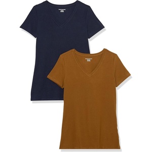image:imageAmazon Essentials Womens RegularFit ShortSleeve TShirt Crewneck and VNeck OptionsDark Chustnut BrownNavy