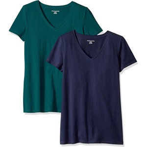 image:imageAmazon Essentials Womens RegularFit ShortSleeve TShirt Crewneck and VNeck OptionsDark GreenNavy