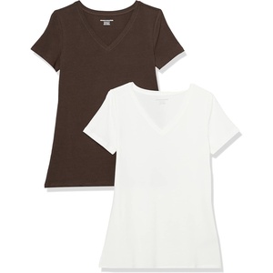 image:imageAmazon Essentials Womens RegularFit ShortSleeve TShirt Crewneck and VNeck OptionsEspressoWhite