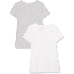 image:imageAmazon Essentials Womens RegularFit ShortSleeve TShirt Crewneck and VNeck OptionsLight Grey HeatherWhite