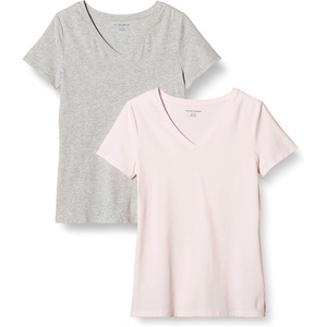 image:imageAmazon Essentials Womens RegularFit ShortSleeve TShirt Crewneck and VNeck OptionsLight PinkLight Grey Heather