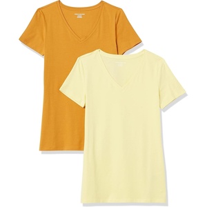 image:imageAmazon Essentials Womens RegularFit ShortSleeve TShirt Crewneck and VNeck OptionsLight YellowGolden Yellow