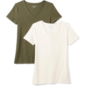 image:imageAmazon Essentials Womens RegularFit ShortSleeve TShirt Crewneck and VNeck OptionsOliveOatmeal Heather