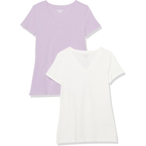 image:imageAmazon Essentials Womens RegularFit ShortSleeve TShirt Crewneck and VNeck OptionsPastel LilacWhite