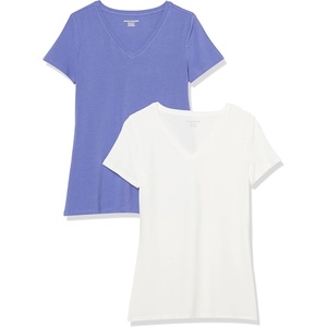 image:imageAmazon Essentials Womens RegularFit ShortSleeve TShirt Crewneck and VNeck OptionsPurple BlueWhite