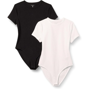 image:imageAmazon Essentials Womens Short Sleeve Stretch Cotton Jersey SlimFit TShirt Bodysuit Pack of 2BlackWhite