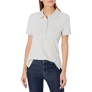 image:imageAmazon Essentials Womens ShortSleeve Polo Shirt Soft Stretch Cotton Jersey Available in Plus SizeLight Grey Heather