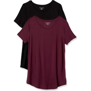 image:imageAmazon Essentials Womens ShortSleeve Scoopneck Tunic Tops Pack of 2BlackBurgundy