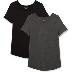 image:imageAmazon Essentials Womens ShortSleeve Scoopneck Tunic Tops Pack of 2BlackCharcoal Heather