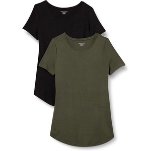 image:imageAmazon Essentials Womens ShortSleeve Scoopneck Tunic Tops Pack of 2BlackOlive