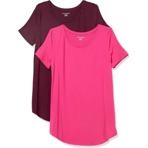 image:imageAmazon Essentials Womens ShortSleeve Scoopneck Tunic Tops Pack of 2Bright PinkBurgundy