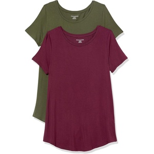 image:imageAmazon Essentials Womens ShortSleeve Scoopneck Tunic Tops Pack of 2BurgundyDark Olive