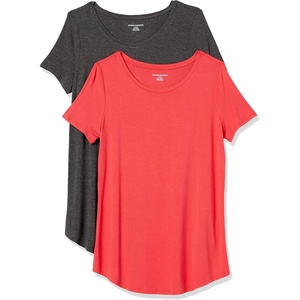 image:imageAmazon Essentials Womens ShortSleeve Scoopneck Tunic Tops Pack of 2Charcoal HeatherRed