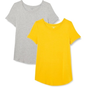 image:imageAmazon Essentials Womens ShortSleeve Scoopneck Tunic Tops Pack of 2Light Grey HeatherGolden Yellow