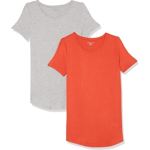 image:imageAmazon Essentials Womens ShortSleeve Scoopneck Tunic Tops Pack of 2Light Grey HeatherTomato Red