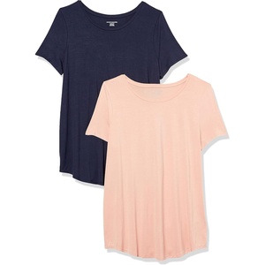 image:imageAmazon Essentials Womens ShortSleeve Scoopneck Tunic Tops Pack of 2NavyCoral Pink