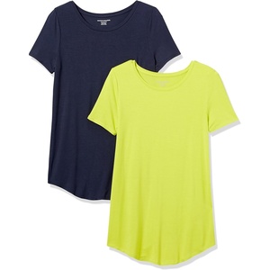 image:imageAmazon Essentials Womens ShortSleeve Scoopneck Tunic Tops Pack of 2NavyLime Green