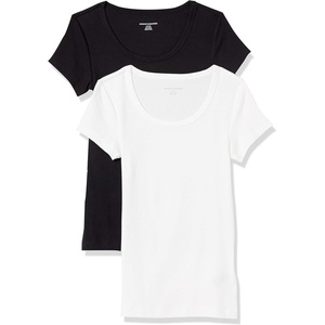 image:imageAmazon Essentials Womens SlimFit CapSleeve Scoop Neck TShirtBlackWhite