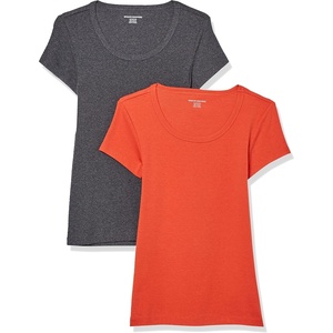 image:imageAmazon Essentials Womens SlimFit CapSleeve Scoop Neck TShirtCharcoal HeatherTomato Red