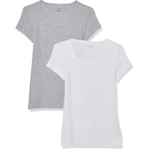 image:imageAmazon Essentials Womens SlimFit CapSleeve Scoop Neck TShirtWhiteLight Grey Heather