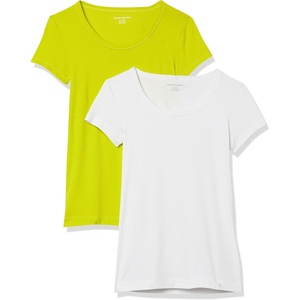 image:imageAmazon Essentials Womens SlimFit CapSleeve Scoop Neck TShirtWhiteLime Green