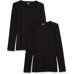 image:imageAmazon Essentials Womens SlimFit Long Sleeve Rib Knit Crew Neck Top Pack of 2Black