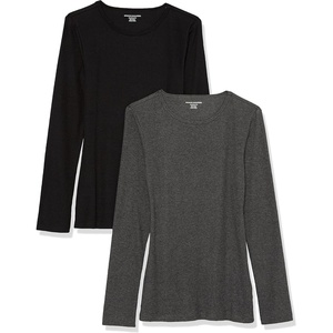 image:imageAmazon Essentials Womens SlimFit Long Sleeve Rib Knit Crew Neck Top Pack of 2BlackCharcoal Heather
